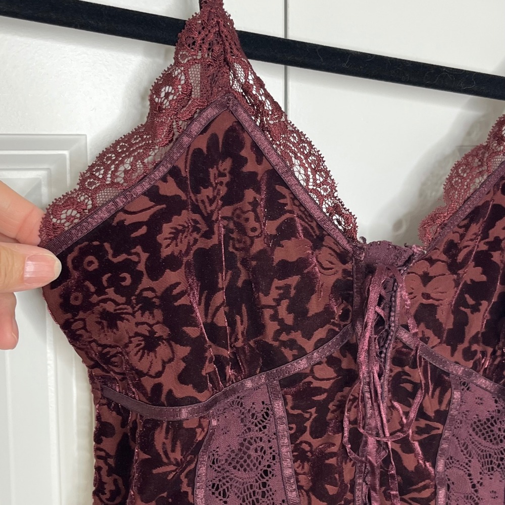 Express Velvet Burnout Corset Lace Cami Top Plum Y2K Size Small - Picture 5 of 13